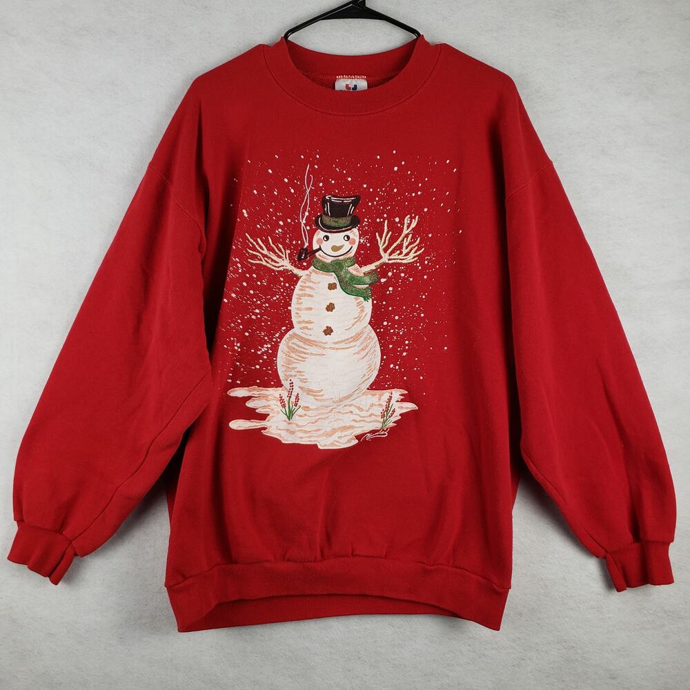 Vintage XL‎ Snowman Graphic Crewneck Sweatshirt Winter Grannycore Holiday Retro